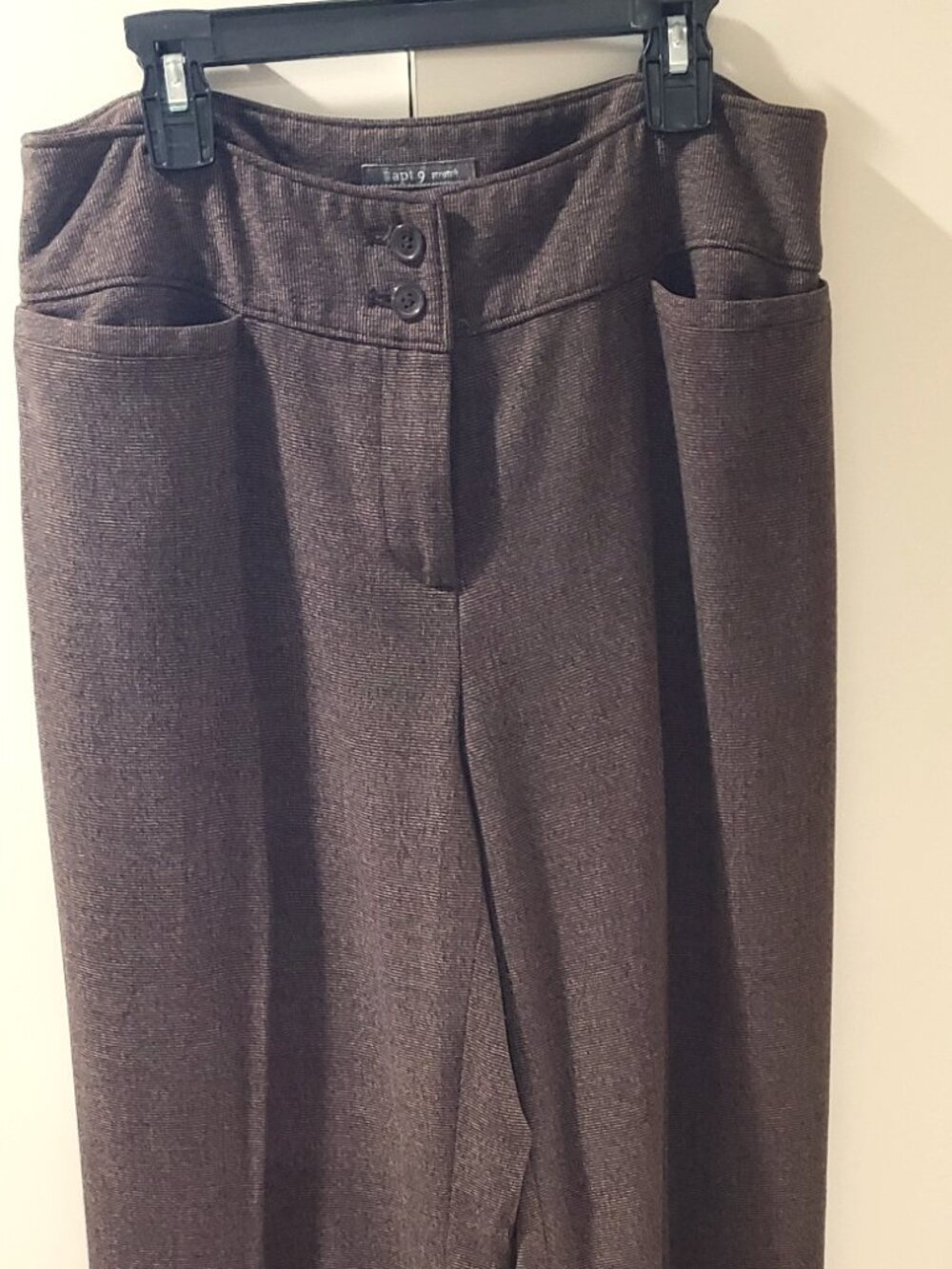 Women’s Apt 9 Brown Tweed Stretch Dress Pants Size 8 Wide Band Zip Slash Pockets